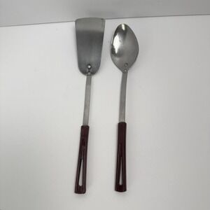 Stanhome Stainless Steel Spatula Turner & Cooking Spoon Set Of 2 Brown MCM